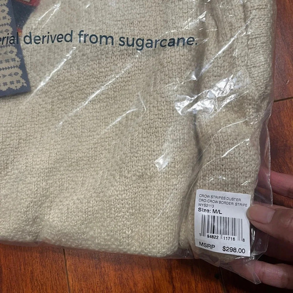 New Faherty Crow Stripes Tassel Organic Cotton Duster Cardigan M/ L - Picture 4 of 4